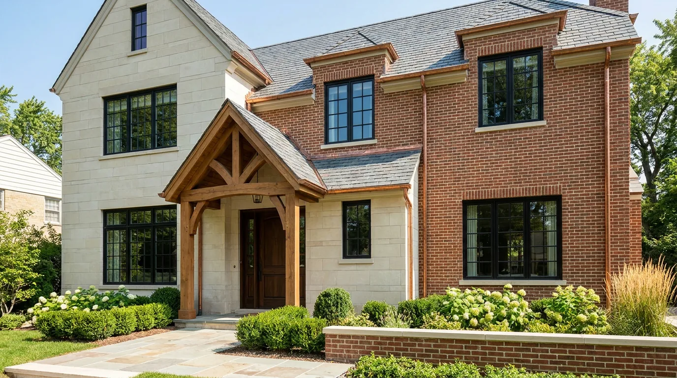 Completed custom home exterior built by Luxe Development